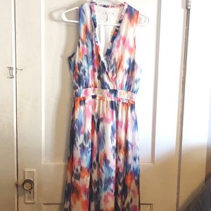 London Times Tie Dye Rainbow Watercolor Maxi Dress size 6 small